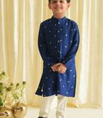 Blue embroidered brocade kurta pyjama