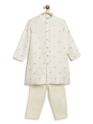 White embroidered brocade kurta pyjama 2