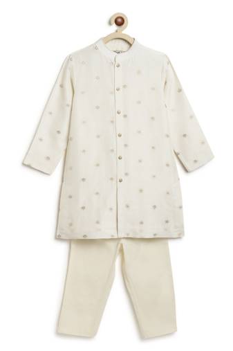 White embroidered brocade kurta pyjama