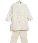 White embroidered brocade kurta pyjama