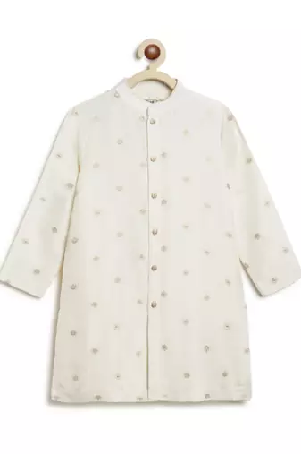 White embroidered brocade kurta pyjama