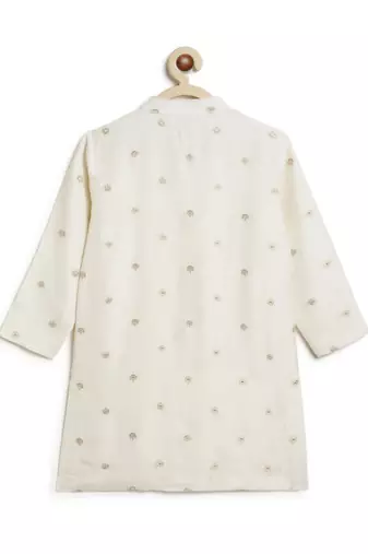 White embroidered brocade kurta pyjama
