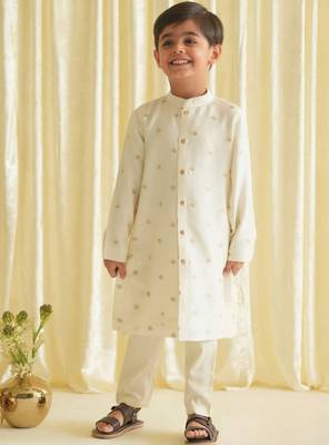 White embroidered brocade kurta pyjama 1
