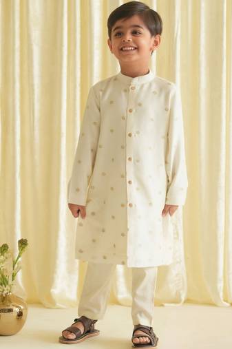 White embroidered brocade kurta pyjama