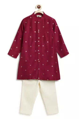 Maroon embroidered brocade kurta pyjama