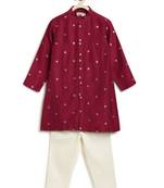 Maroon embroidered brocade kurta pyjama