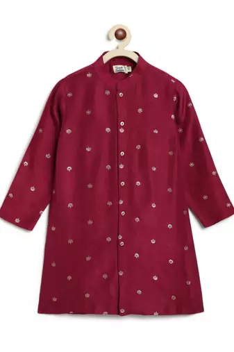 Maroon embroidered brocade kurta pyjama