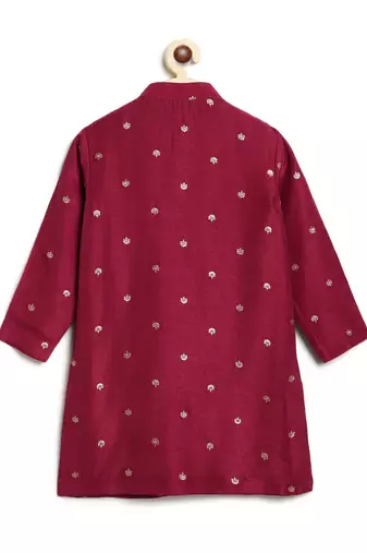 Maroon embroidered brocade kurta pyjama