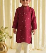 Maroon embroidered brocade kurta pyjama