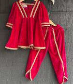 Red embroidered velvet kurta set