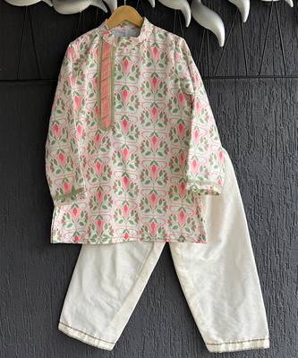 Multicolor printed cotton kurta pyjama 1
