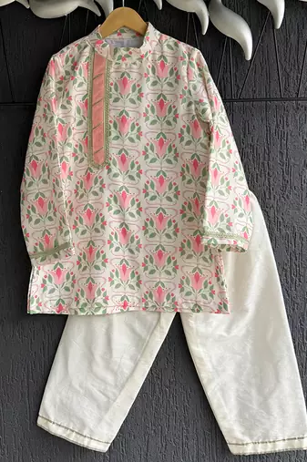 Multicolor printed cotton kurta pyjama