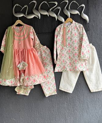 Multicolor printed cotton kurta pyjama 5