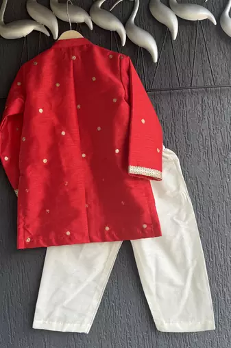 Red embroidered velvet kurta pyjama