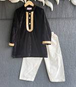 Black embroidered velvet kurta pyjama