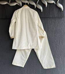 White embroidered velvet kurta pyjama