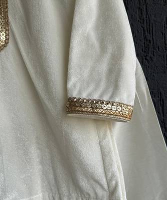 White embroidered velvet kurta pyjama 4