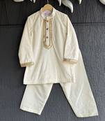 White embroidered velvet kurta pyjama