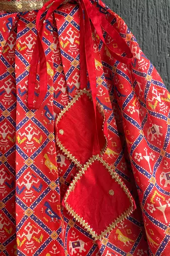 Red printed cotton lehenga set