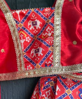 Red printed cotton lehenga set 3