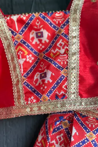 Red printed cotton lehenga set