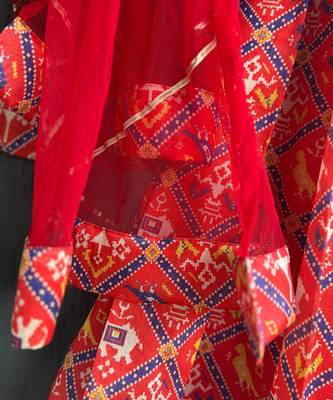 Red printed cotton lehenga set 4