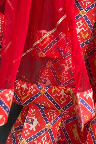 Red printed cotton lehenga set