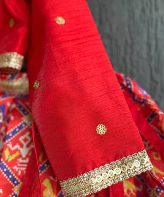 Red printed cotton lehenga set 5