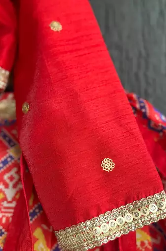 Red printed cotton lehenga set