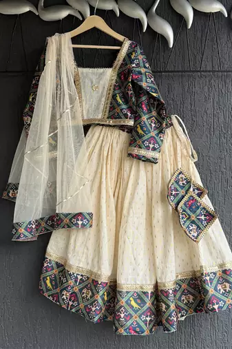 Multicolor printed cotton lehenga set