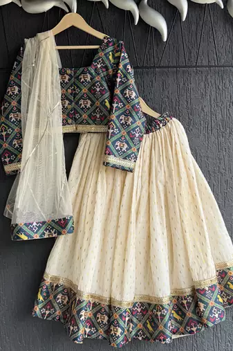 Multicolor printed cotton lehenga set