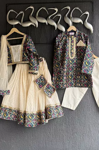 Multicolor printed cotton lehenga set
