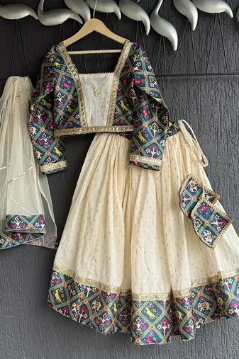 Multicolor printed cotton lehenga set