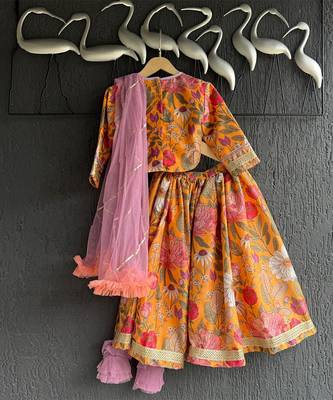 Orange printed cotton lehenga set 2