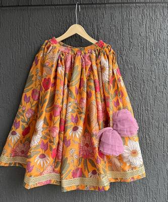 Orange printed cotton lehenga set 3