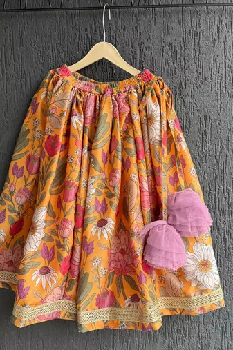 Orange printed cotton lehenga set