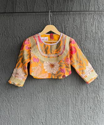 Orange printed cotton lehenga set 4