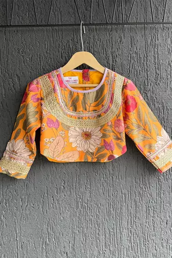 Orange printed cotton lehenga set