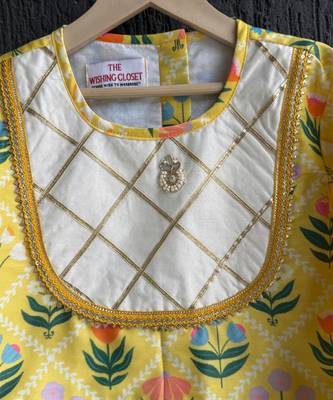 Yellow printed cotton lehenga set 4