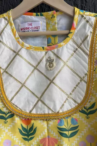 Yellow printed cotton lehenga set