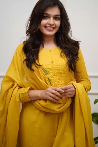 yellow embroidered cotton kurta pant with dupatta