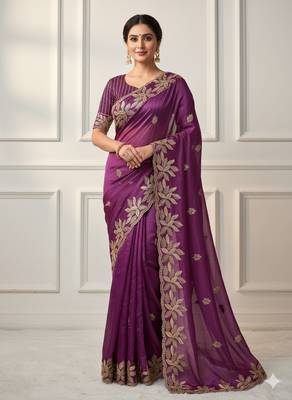purple silk saree with sequin embroidery blouse 1