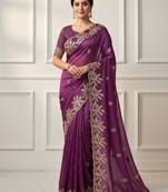 Soft jimichu silk sequins embroidery cut work lace Saree With Blouse Set