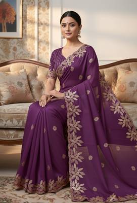 purple silk saree with sequin embroidery blouse 2