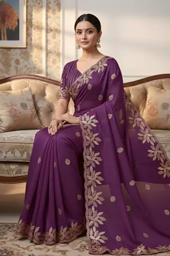 purple silk saree with sequin embroidery blouse