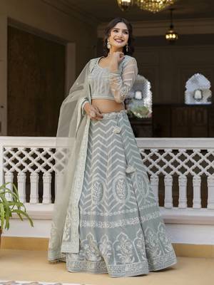 Grey georgette Sequin embroidered lehenga choli with dupatta  7