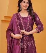 purple printed cotton kurta pant with dupatta