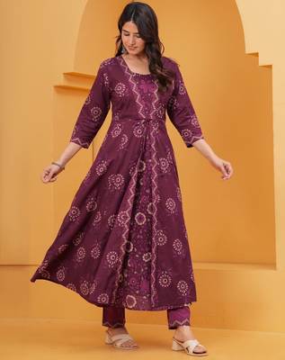 purple printed cotton kurta pant with dupatta 2