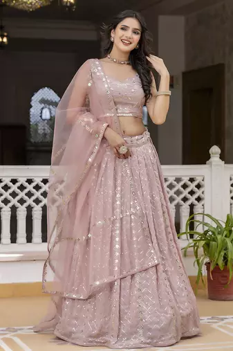 Pink Georgette Sequin Embroidery Work Lehenga Choli with Dupatta For Women