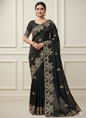 black silk saree with sequin embroidery blouse 1